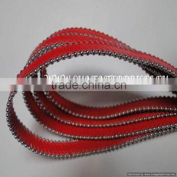 Leather With Chain - Real Leather Round Stitch 10 mm Red