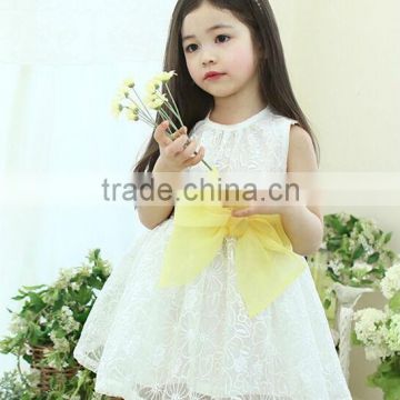 Large bowknot dress for girl, Organza yellow bubble dress for kids