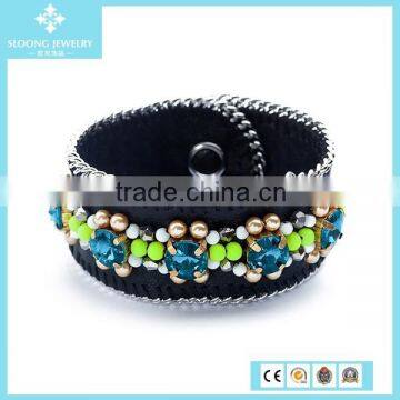 New Arriral High End European Goatskin Leather Crystal Beads Bracelet