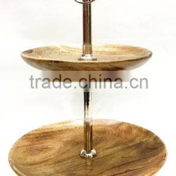 Wooden Plates 2 Level Cake Stand Fruit Stand