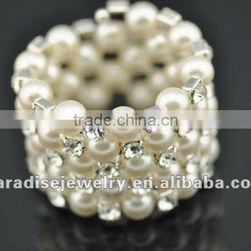 5 row pearl and rhinestone graduated wraparound coil bracelet-BRW060426