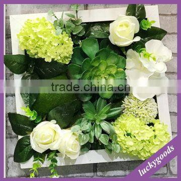 wholesale festival decoration artificial silk white flower photo frame with succulents