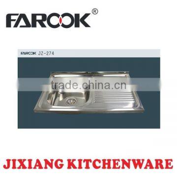 JZ-274 80*50cm single bowl stainless steel kitchen sink with drain board