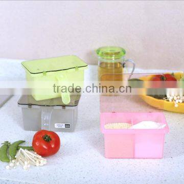 Plastic Square Salt Spice Jar Storage Containers with Spoon