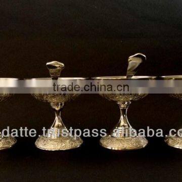 New Design Silver Plated Brass Metal Ice Cream 4 Bowl Gift Set photo-2