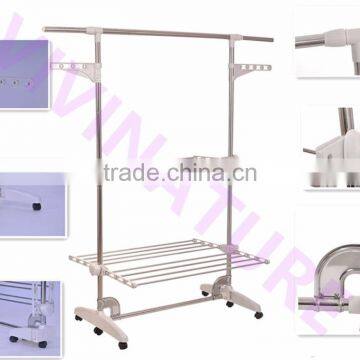2017 Hot Sale Portable Clothes Drying Rack With 3 Layers and 6 Wheels Design for Adjustable Bar photo-4