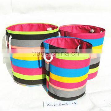 Round Storage and Laundry Basket With Strip Pattern and Handle photo-5
