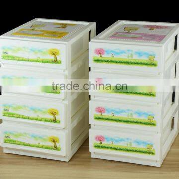 4 layer plastic printed drawer storage box drawer storage cabinet