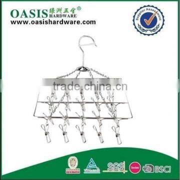 Stainless steel clothes hanger Clothes hanger;Laudry clips hanger;stainless steel clips hanger clothes hanger with 16 pegs