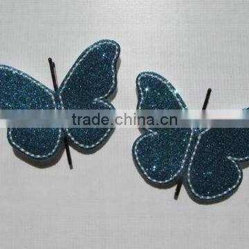 2017 popular item handmade Blue Glitter Butterfly Embroidered Embellishmen Clippie Cover Felt Pin Cover made in China