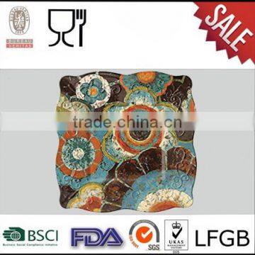 Fashional Large Square Wavy Vintage Melamine Plate