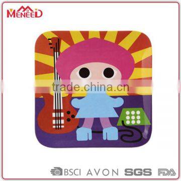 Funny guitar printing design square plate melamine kid wares