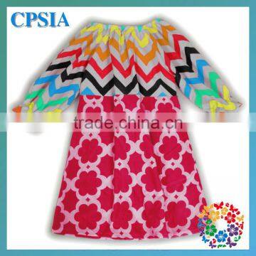 Latest Autumn Dress Design Children Boutique Clothing Rainbow Zig Zag Chevron Girl Dress Christmas