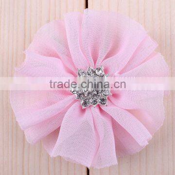 Fabric Chiffon Flower With Rhinestone in Center for Kids Hair Accessories photo-2