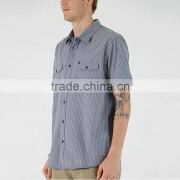New Stylish Dress Shirt With Square Collar Plain Grey Mens Short Sleeve Silk Shirts