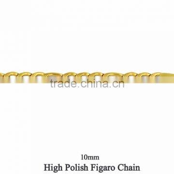 10 MM Gold Plated High Polish Figaro Chain