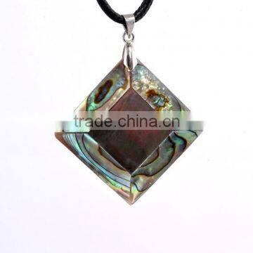 Square caved abalone shell leather necklace high end handmade shell jewelry for sex ladies