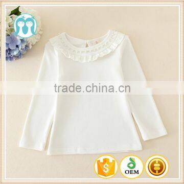 fashion 100%Cotton long sleeve baby kids t shirts O-neck with beads white girls tees