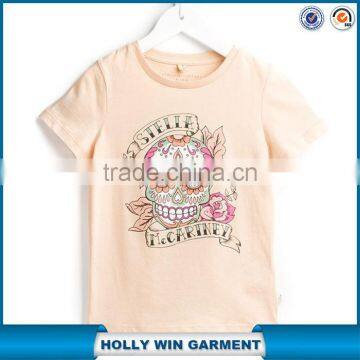 Wholesale fashion design skull printing girls t-shirts 95% Cotton 5% Elastane T Shirt
