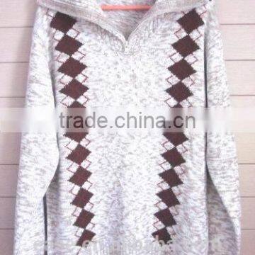 Zip Collar Neck Jacquard Style Mens Multi Color Sweater photo-3