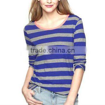 WOMENS YARN DYED STRIPED LONG SLEEVE T SHIRT