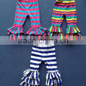 XF-079 cheap Lovely Baby girls Colorful stripe triple ruffle Icing legging ruffle Pants