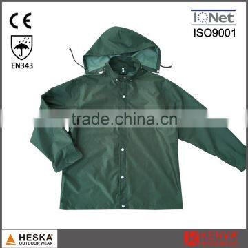 100% Polyester PVC custom waterproof pocket hooded rain jacket