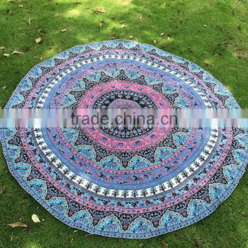 large custom peapock print round camping picnic beach towel