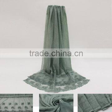 New Fashion Classic Plain Dyed TR Viscose Thin Leaf Silk Lace Trim Ribbon Hijab Scarf for Custom photo-3