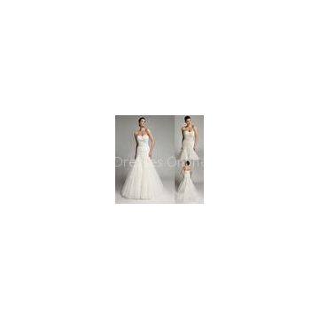 Court Train Mermaid Tulle Sweetheart Wedding Gowns with Beaded Flower Applique