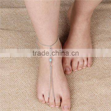 Silver Tone Three Layered Hollow Flower Wave Tassel Simple Finger Anklet Foot Chain