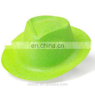 MH-2161 Party kit PVC Bright Green Glitter Plastic Cowboy Fedora Hat