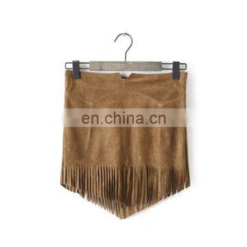 Mini Skirt Brown Tassels Chamois Leather Skirt photo-5