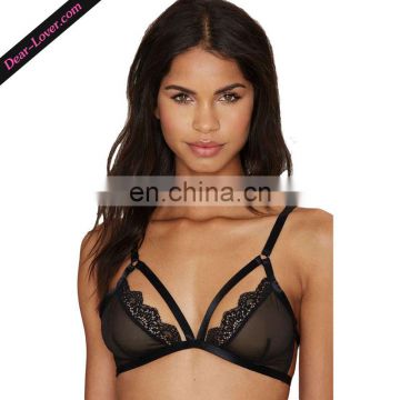 Sexy Hot Sale Black Lace Unlined Sheer Bralettes Lingeries