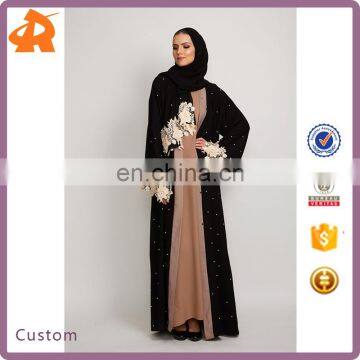 Customize Women White Peal Abaya Long Sleeve Caftan Lace Kaftan Muslim Dress Abaya Dubai Dress