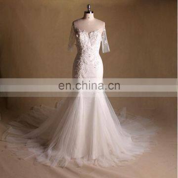 Stunning Mermaid Exquiste Beads Lace Wedding Dress With Beautiful Long Train