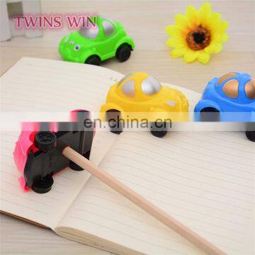 Logo printed custom korean stationery wholesale cute fancy car shaped plastic mini cosmetic pencil sharpener mixed colors