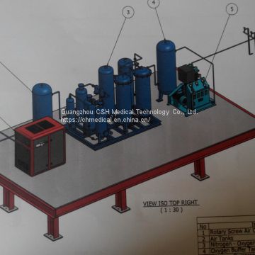 PSA Oxygen Generating Plant System including Oxygen Pressure Booster / Compressor and Oxygen Cylinders Filling Manifold