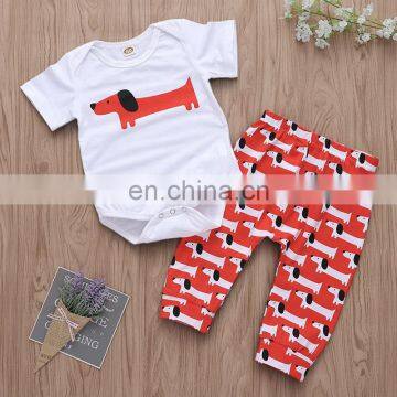 2019 New Summer Outfits Dog Full Print White Romper & Orange Pants 2PCS Set