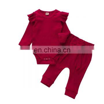 Newborn Infant Baby Ribbed Bodysuit Outfit Girl Boy Long Sleeve Two-Pieces Outfits Spring Autumn Romper Pant Clothing Set photo-3