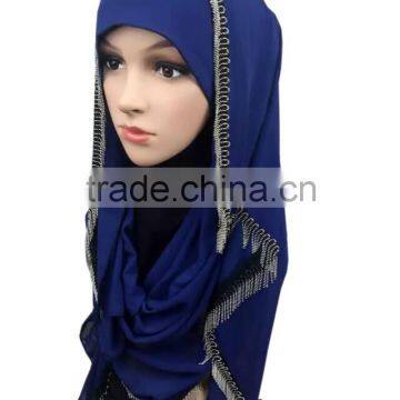 Fashion 6COLORS muslim LONG scarf islamic HEADSCARF WITH tassels