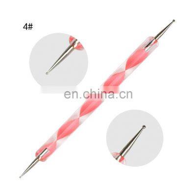 5Pcs/Set Pink Double-Ended Design Set Spiral Marble Pattern Point Dotting Pen Drawing Double Sided Nail Care Manicure Tool File photo-5