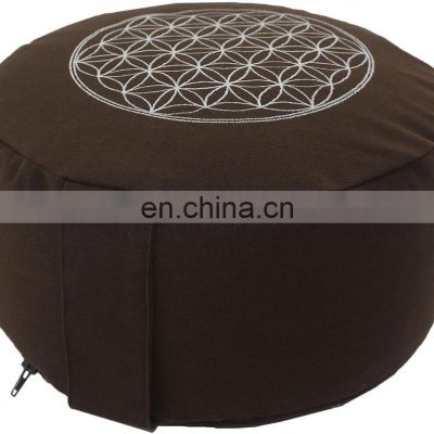 Round embroidered buckwheat filled Indian made massage meditation cushion