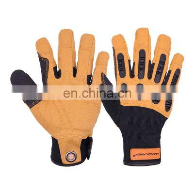 HANDLANDY Premium Synthetic Leather Palm Protective Vibration-Resistant Outdoor Safety Hand working construction gloves