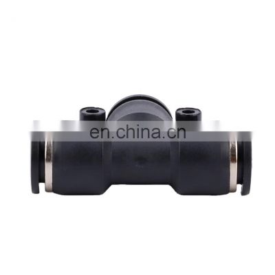 High Quality PE-12 Black 4mm 6mm 8mm 10mm T Type Connector Quick Connect Plastic Joints Air Hose Pneumatic Fittings