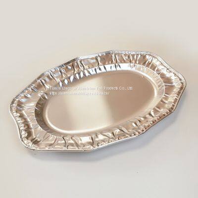 Oval Lace Thickened Aluminum Foil Dinner Plate Barbecue Plate Pasta Plate photo-3