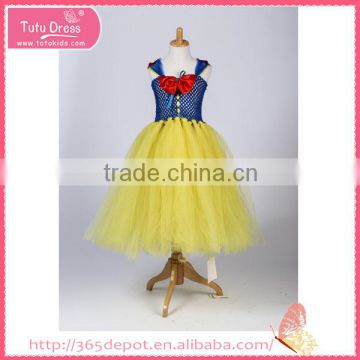 Softtextile yarn bright yellow bowknot tutu fluffy voile girl's dress children frocks designs