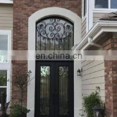 Luxury Houses Front High Arched Double Glass Transom Design Waterproof Privacy Best Security Metal Wrought Iron Doors for Homes