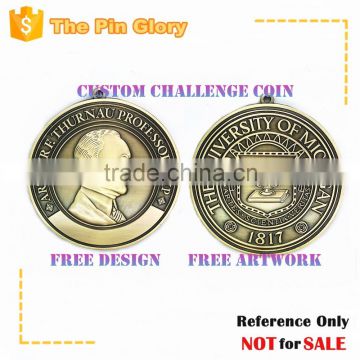 3D metal memorial antique brass double sided medal cheap custom medal