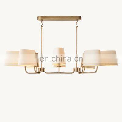 American living dining room linear rectangular pendant light lamp modern led lighting kitchen brass chandelier with shade